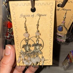 Gold and Pink Dangle Earrings